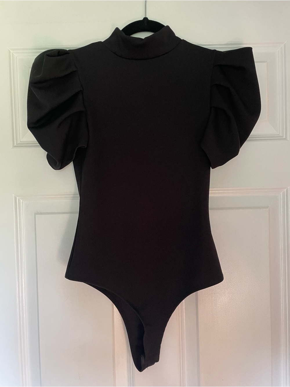 Black Puff Sleeve Mock Neck Bodysuit